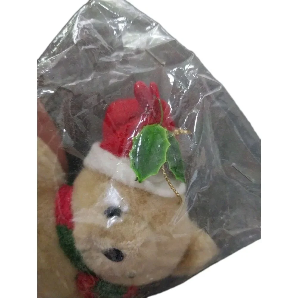 Vtg 1980s Mini Christmas Teddy Bear Plush Ornament Santa Hat Made in Taiwan